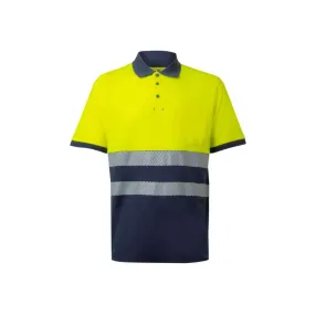 Polo algodón manga corta alta visibilidad navy/amarillo fluo VELILLA